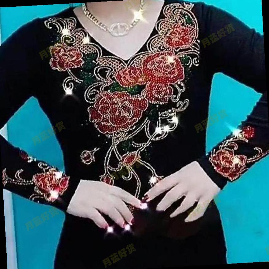 秋冬保暖新款烫钻德绒弹力衫遮肚显瘦百搭洋气中年妈妈装上衣潮女