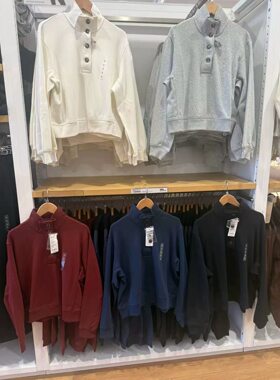 女装纽扣领休闲卫衣运动衫半开领立领休闲长袖上衣秋季新款487585