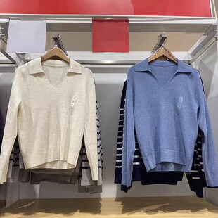 女装罗纹半开领针织衫柔软舒适条纹毛衣483919/480414/482253