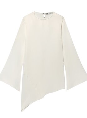 ZA家女装夏季新款ZW系列丝缎质感圆领不对称上衣1086213