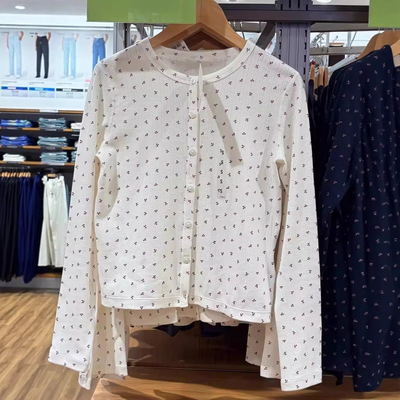 日单提花罗纹印花休闲风女装小碎花开衫棉质打底衫485717 484939