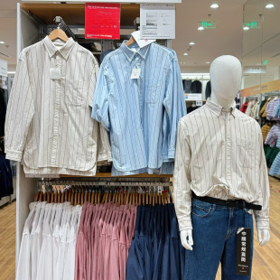 日单牛津纺条纹衬衫情侣长袖宽松衬衣秋冬款480802/479996