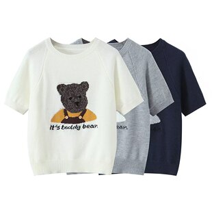 小熊提花图案宽松百搭风圆领套头针织衫 新款 夏季 ZA家女装