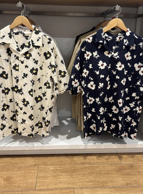 日单男装女装莫代尔棉混纺印花开领衬衫宽松短袖衬衣夏474522