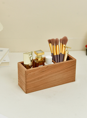 樱桃木桌面收纳盒实木化妆刷收纳笔筒茶几遥控器大容量收纳筒