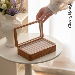 可视首饰展示盒实木手饰盒单个防氧化戒指耳钉专用收纳盒丝绒礼盒