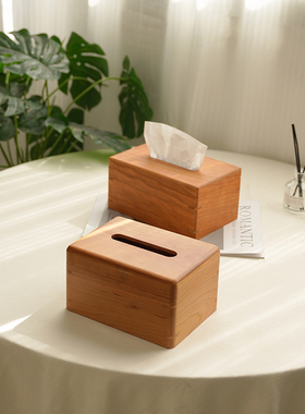 北美樱桃木纸巾盒实木车载装饰抽纸盒酒店餐厅可定制木质轻奢高档