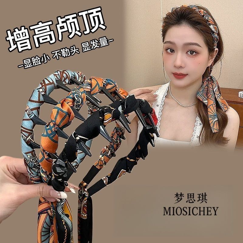 茜紫复古宫廷碎花齿带一体发箍