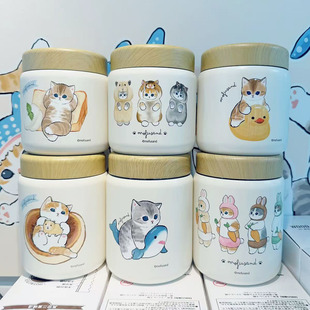 日本进口mofusand鲨鱼猫不锈钢保温饭盒可爱卡通便携密封防漏汤罐