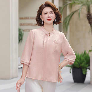 春夏国风洋气小衫 上衣女中老年妈妈衬衫 优雅气质立领七分袖 新中式