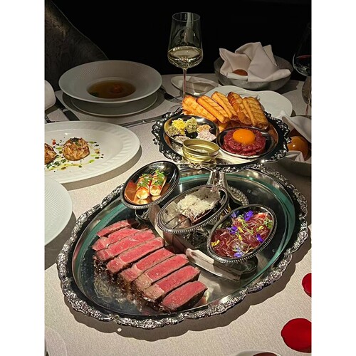 创意时尚网红西餐牛排盘东南亚菜系拼盘惠灵顿盘下午茶点心镀银盘