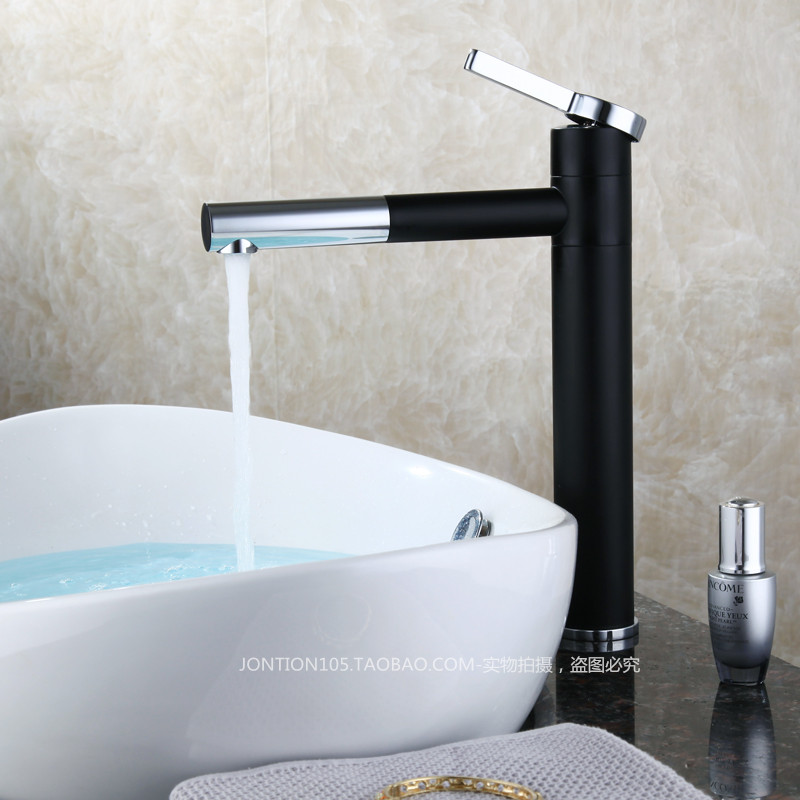 特价黑色龙头冷热洗面盆洗手盘洗脸卫生间旋转台上盆加高龙头加长