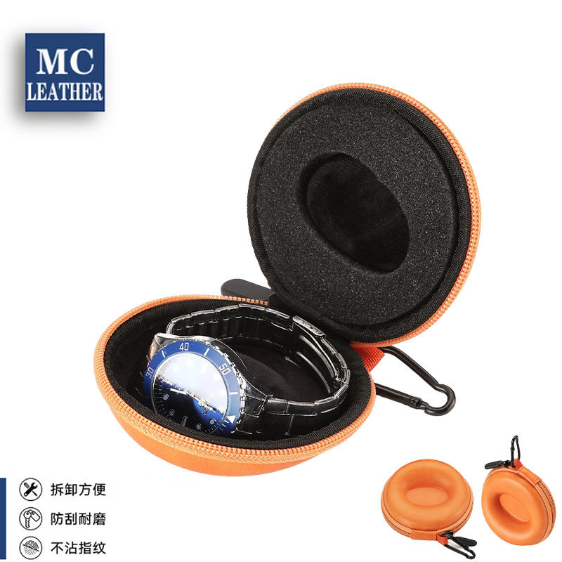 皮质手表收纳盒便捷表盒单只抗压圆形表包防摩擦防摔腕表保护盒子