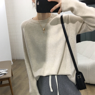 女韩版 纯色针织衫 宽松百搭软糯毛衣 圆领插肩袖 细米定制春秋基础款