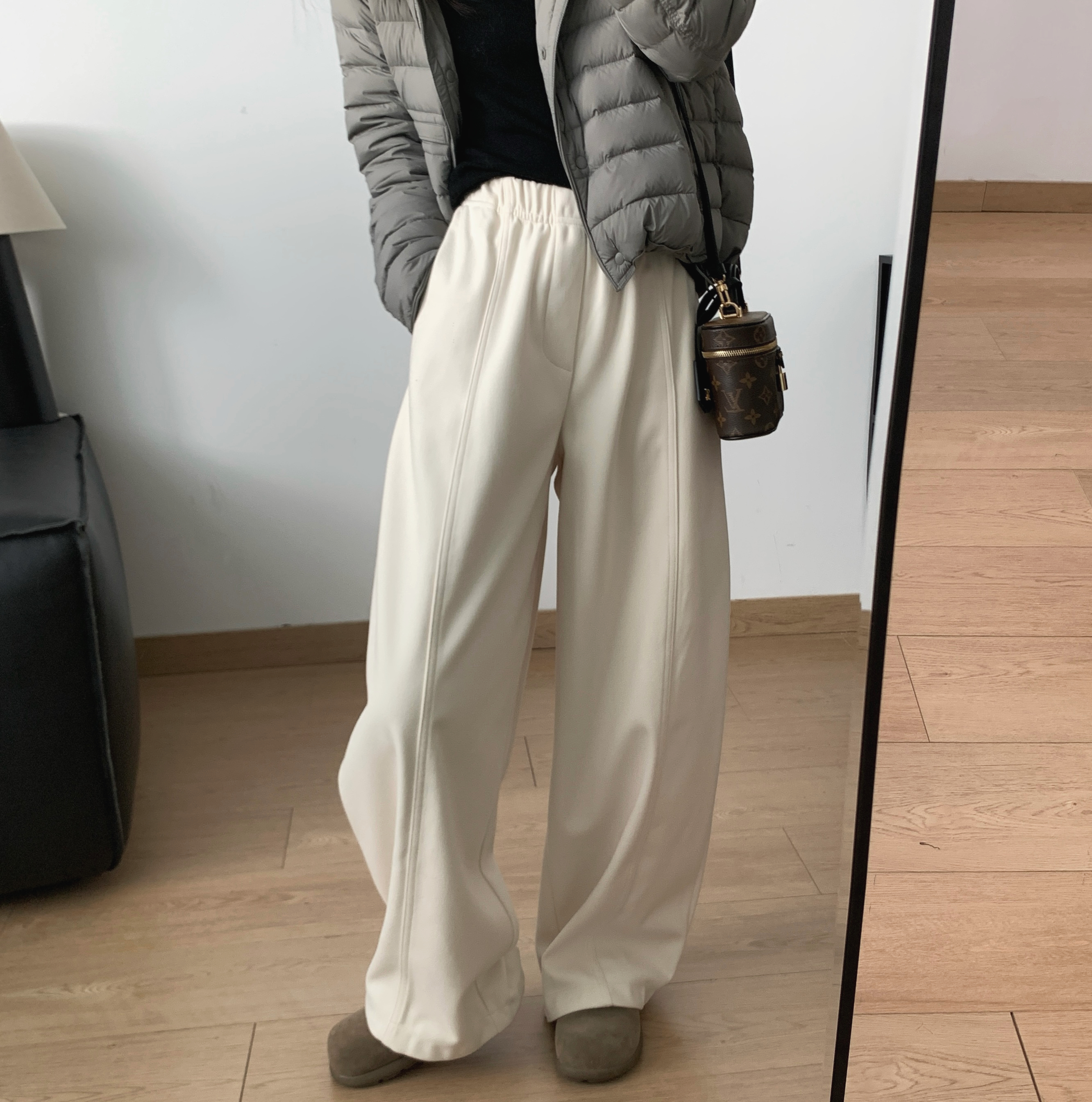 斜纹垂感松紧腰休闲阔腿裤