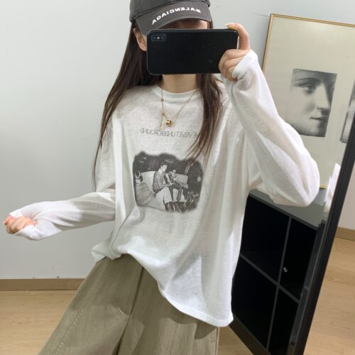 欧美人像复古印花长袖T