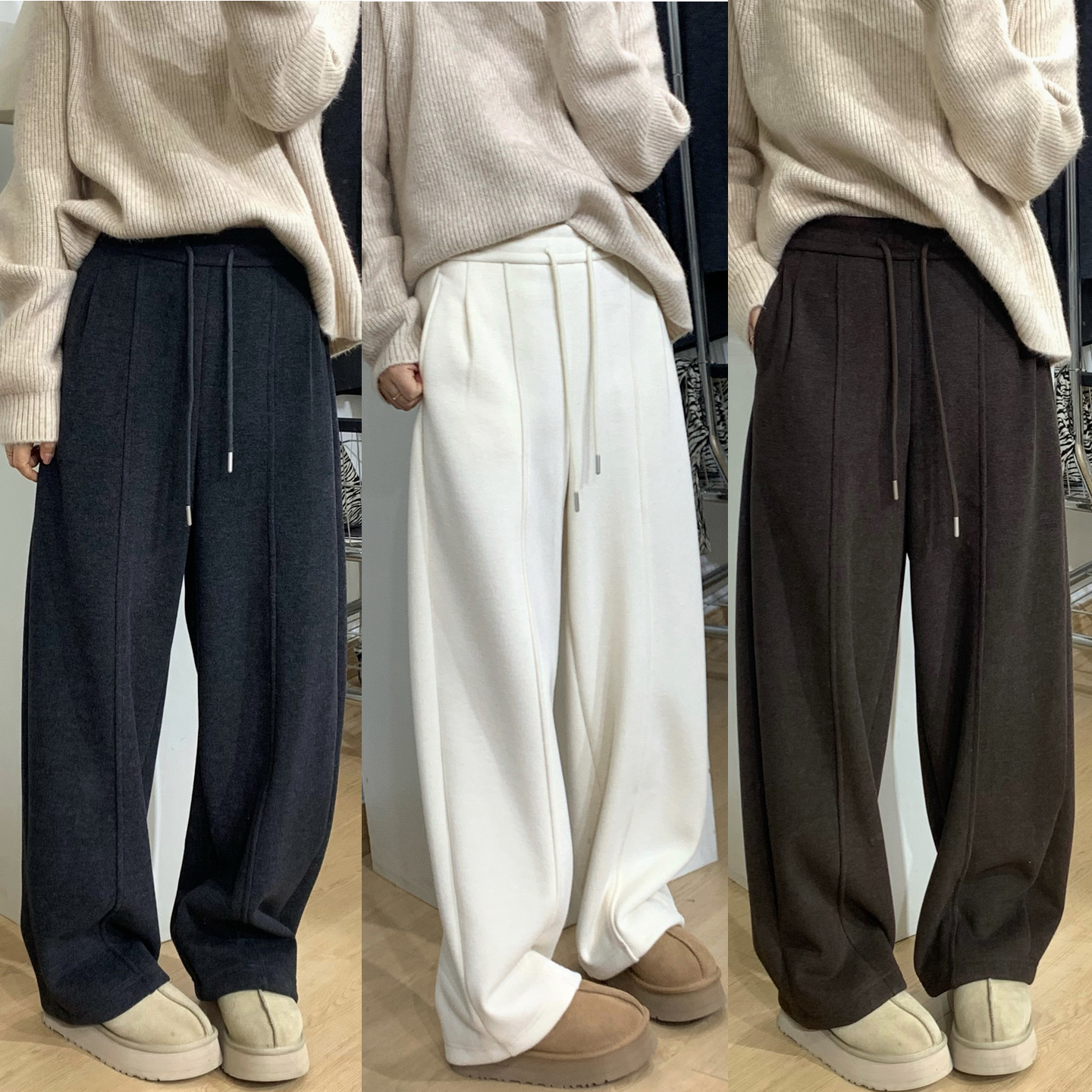 醋酸羊毛高腰加厚休闲裤