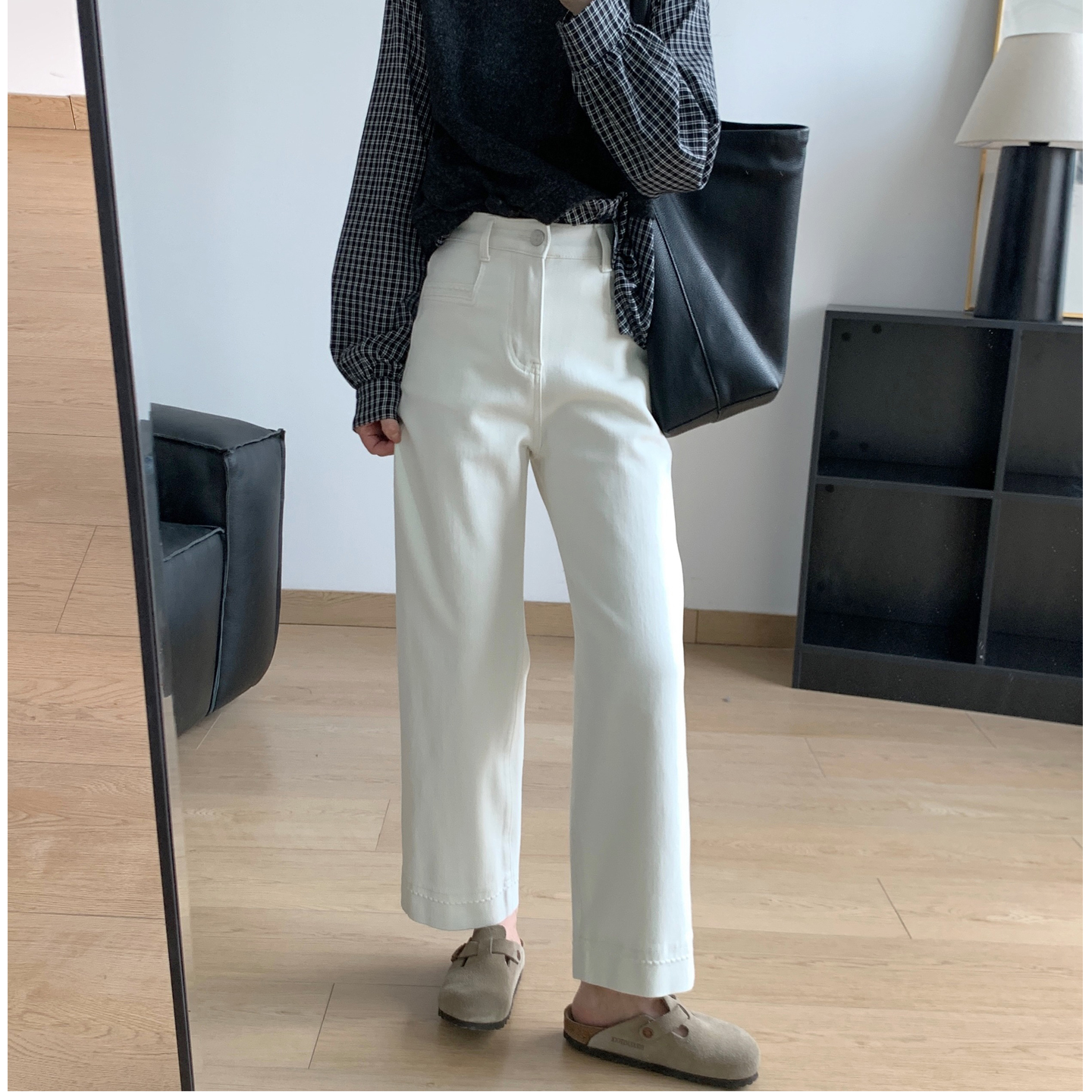 直筒九分牛仔裤四面弹烟管裤