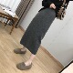 洋气品质货针织开叉包臀裙女韩版 百搭半身裙秋冬高腰显瘦一步裙