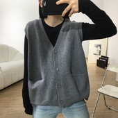 细米定制 高品质V领针织开衫 马甲背女大口袋马夹外穿坎肩春秋上衣