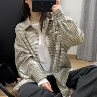 衬衫 细米定制 叠穿复古百搭格子长袖 格纹衬衣女春季 上衣 自留款
