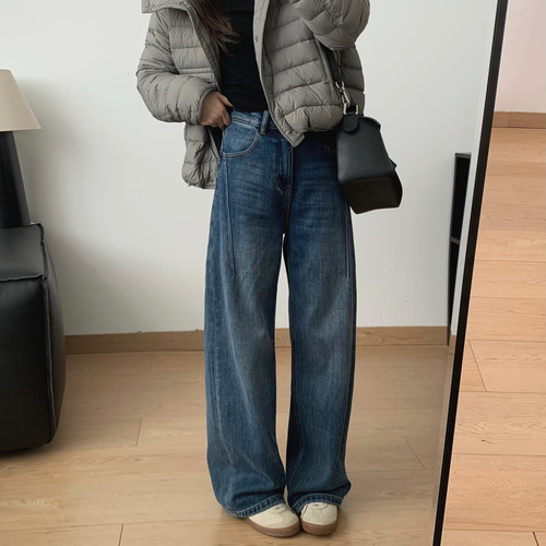 阔腿加绒加厚休闲牛仔裤