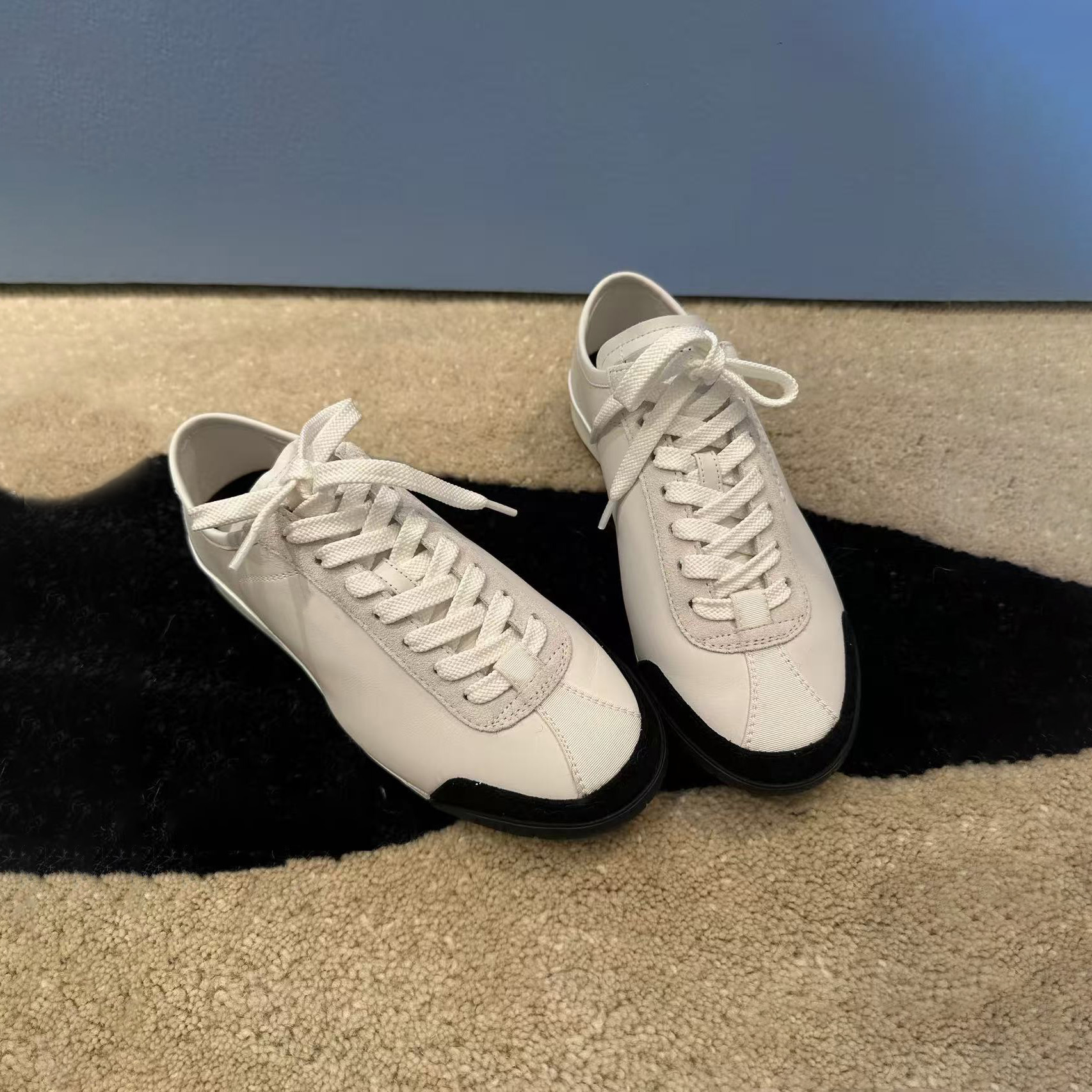 ZG级牛货 小香风 羊皮革麂皮拼接系带小白网球鞋时尚德训运动鞋女