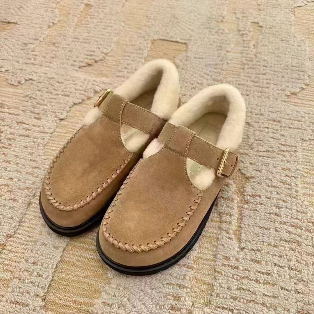 ZG级牛货  25秋冬新款绒面牛皮革羊皮毛一体乐福鞋保暖勃肯鞋女