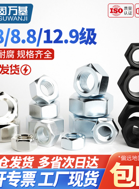8.8级高强度六角螺母大全螺帽12.9级发黑螺丝帽M2M3M4M5M6M8-M36