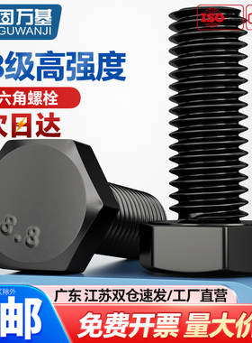 8.8级外六角螺丝黑色高强度螺栓加长机械螺钉M10M12M14M16M18-M27