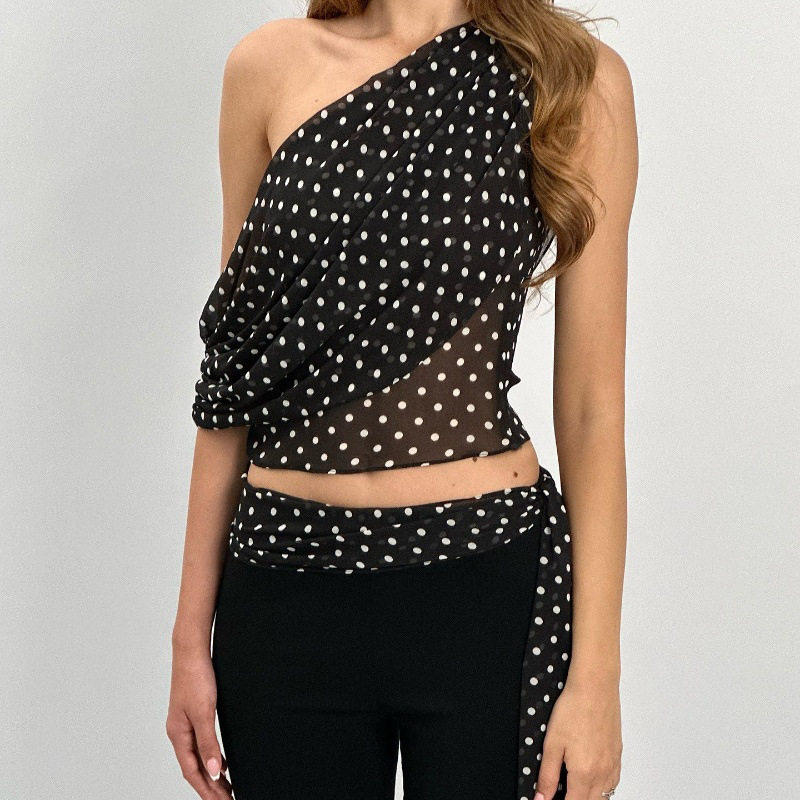 Vintage Polka Dot Sleeveless Slim Crop Tops Y2K  Womens Vest