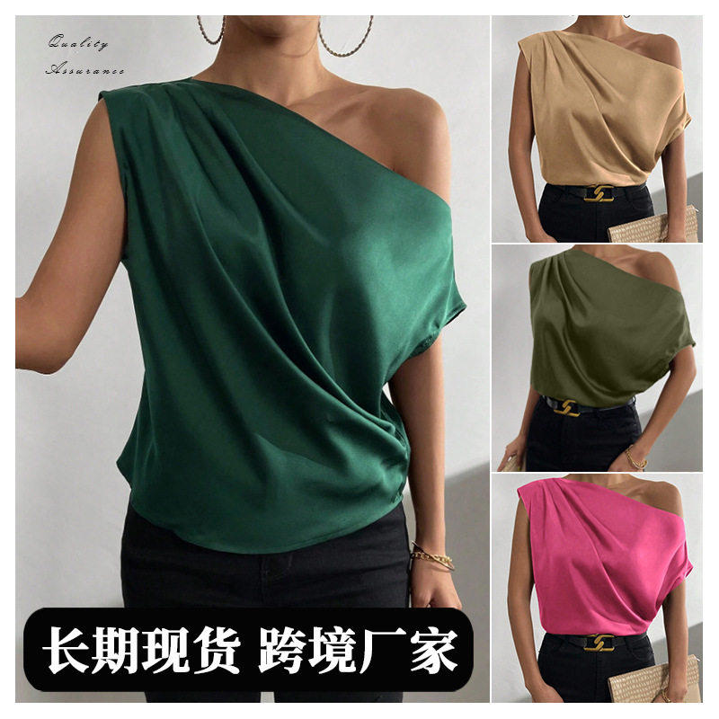 Satinshirt春季欧美女缎