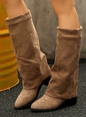 plus size 42 long boots knight boots大尺码中直筒裤管靴骑士长