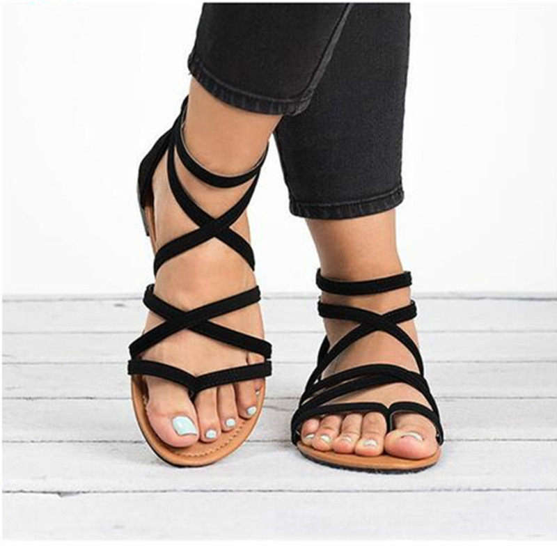 Women Sandals Cross Strap Gladiator Summer shoes Flats 42码