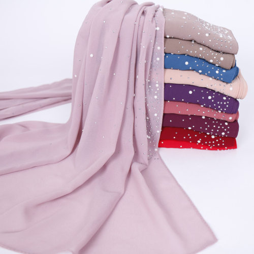 women hijab pearl scarf fashion muslim abaya 烫钻头巾