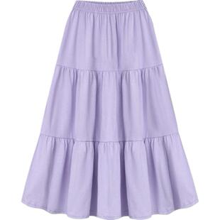 小清新学生纯色松紧腰宽松休闲A字中长款 春夏新品 半身裙 女装 大码