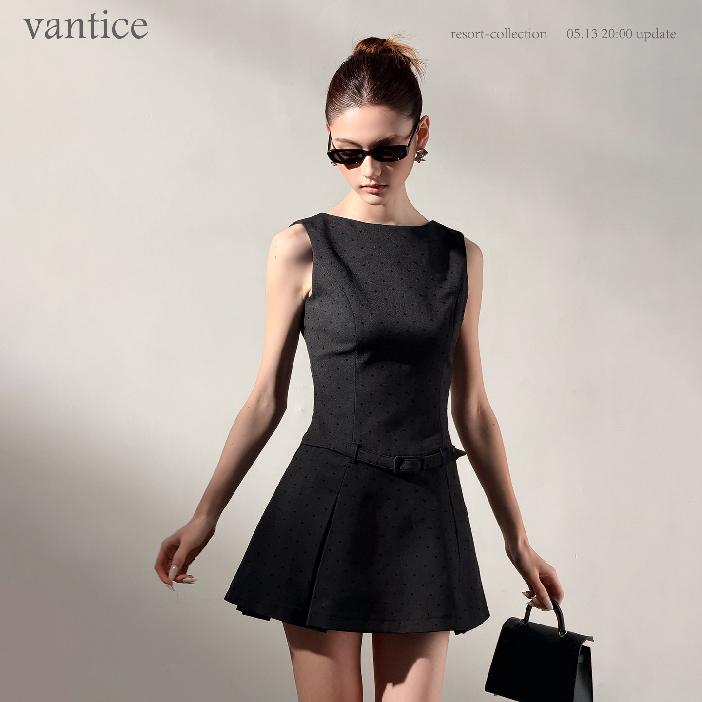 vantice 法式高智感极简修身显瘦无袖背心裙通勤气质波点连衣裙子