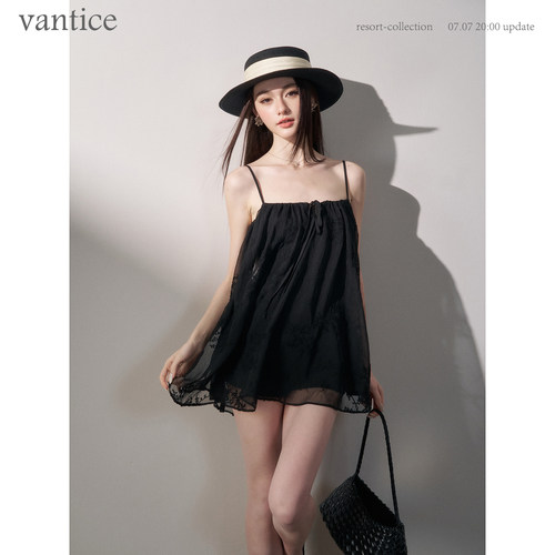 vantice 法式气质氛围感外穿浪摆吊带背心宽松显瘦无袖雪纺上衣女