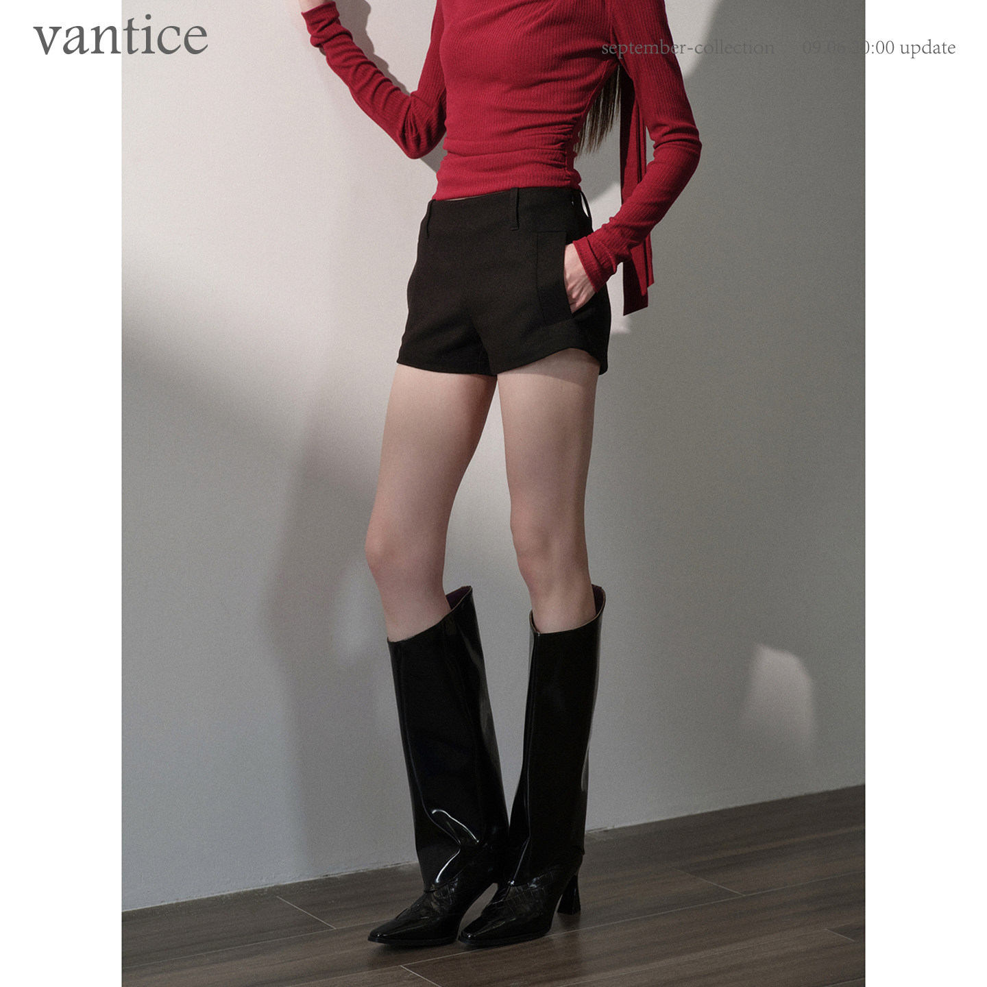 vantice 简约百搭显瘦黑色加厚休闲裤子中低腰外穿包臀毛呢子短裤