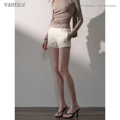vantice 气质百搭冬季毛呢子a字休闲靴裤子梨形显瘦直筒西装短裤