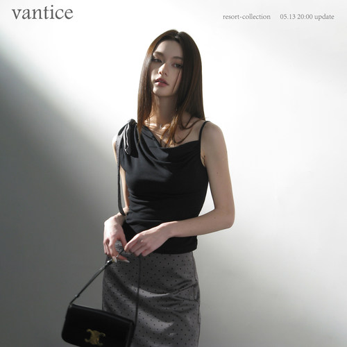 vantice 复古优雅斜肩吊带短款上衣波点中低腰半裙一步裙两件套装