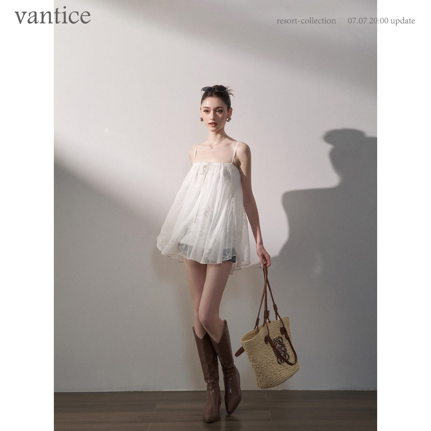 vantice 韩系甜美温柔气质肌理感雪纺上衣波浪摆宽松显瘦A字吊带