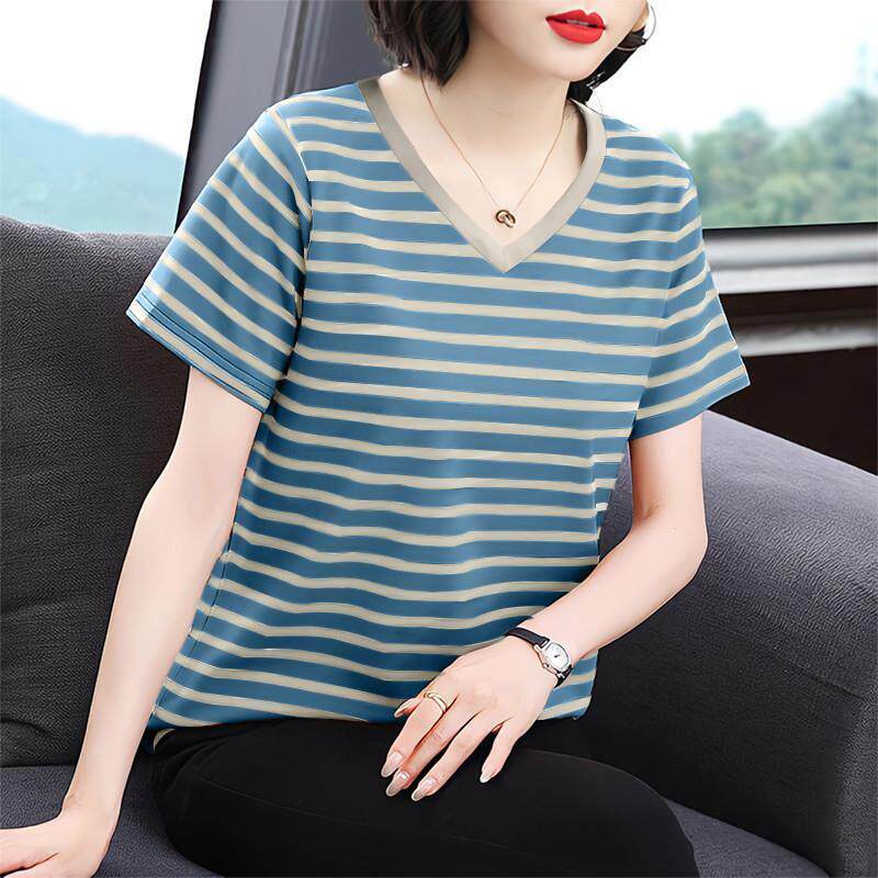 纯棉短袖t恤女夏装新款条纹