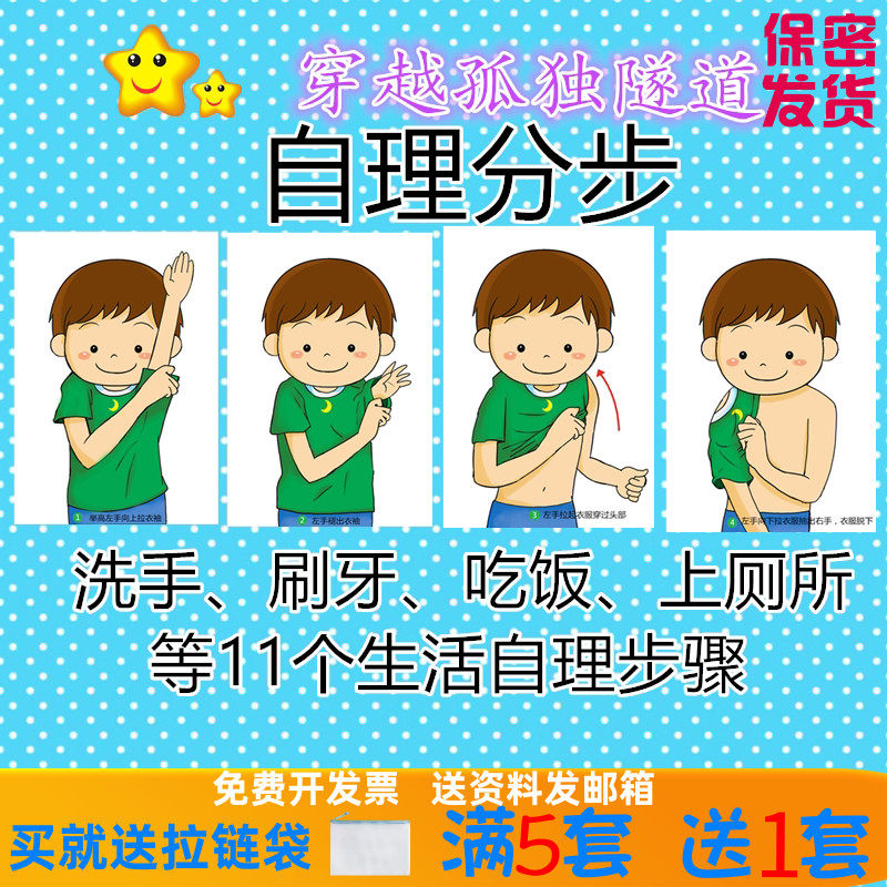 自闭症儿童ABA自理训练卡片视觉提示动作步骤分解多张排序思维