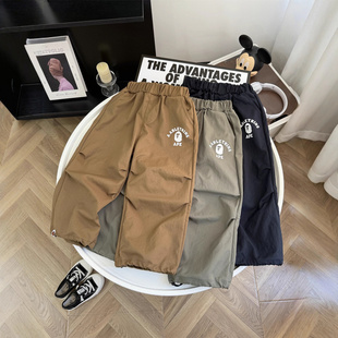 男童日系2026春季潮牌儿童春秋韩版工装裤中小童纯色字母长裤