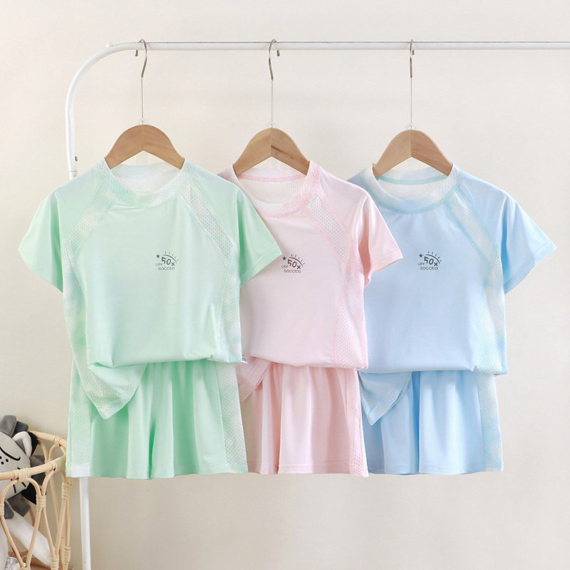 儿童夏季速干衣套装冰感网面透气两件套男女童运动短袖短裤套装