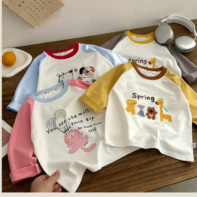 2026新款儿童t恤纯棉棉男童上衣长袖单件女宝a类纯棉衣服卡通潮童