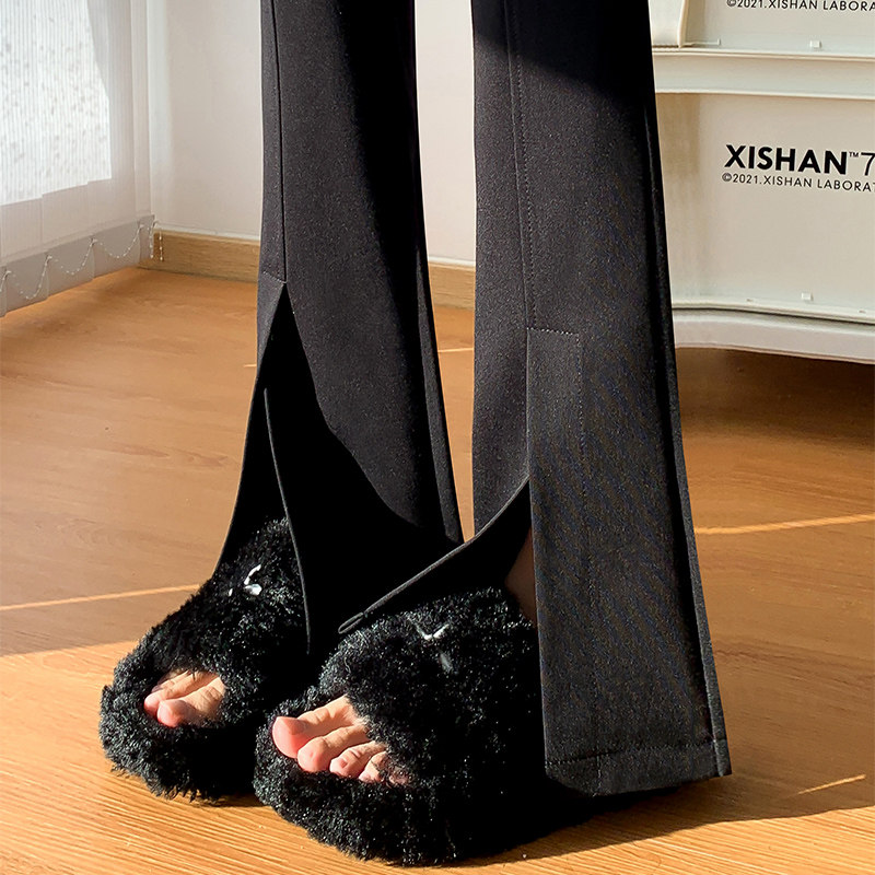 开叉微喇阔腿裤女春秋2025年新款高腰小个子黑色休闲拖地西装裤子