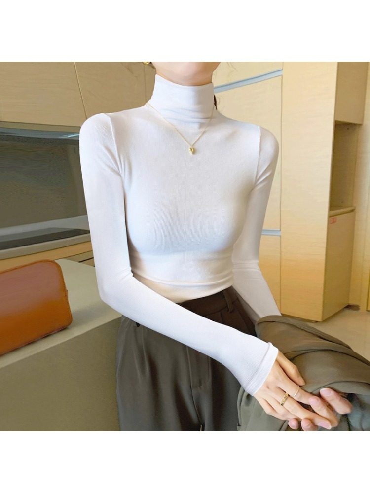 白色高领打底衫女2025新款秋季内搭可外穿轻奢显瘦修身针织衫上衣