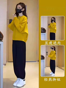 秋冬卫衣套装女2025新款休闲时髦时尚洋气加绒加厚束脚裤两件套潮